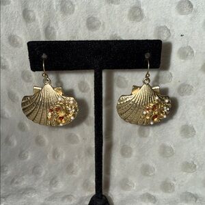 Chico’s Gold Shell Drop Earrings with Red and Pearl Accents - Women Jewelry